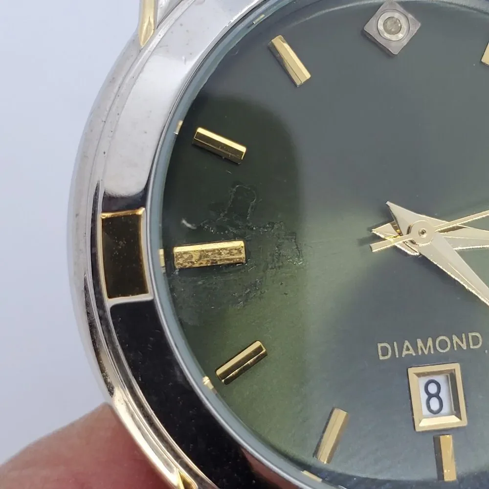 Men's Watch Diamond Accent 38MM Black‎ Dial Gold Gray Band Date 7
